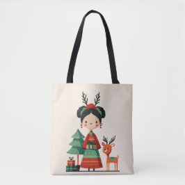 Cute Cartoon Frida Kahlo Retro Minimalist Xmas トートバッグ