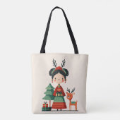 Cute Cartoon Frida Kahlo Retro Minimalist Xmas トートバッグ (裏面)