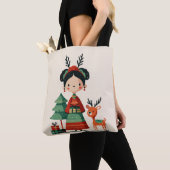 Cute Cartoon Frida Kahlo Retro Minimalist Xmas トートバッグ (クローズアップ)