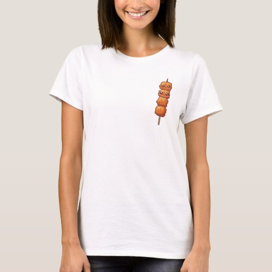 Cute Cartoon Fried Food Skewer with Happy Kawaii Tシャツ (正面)