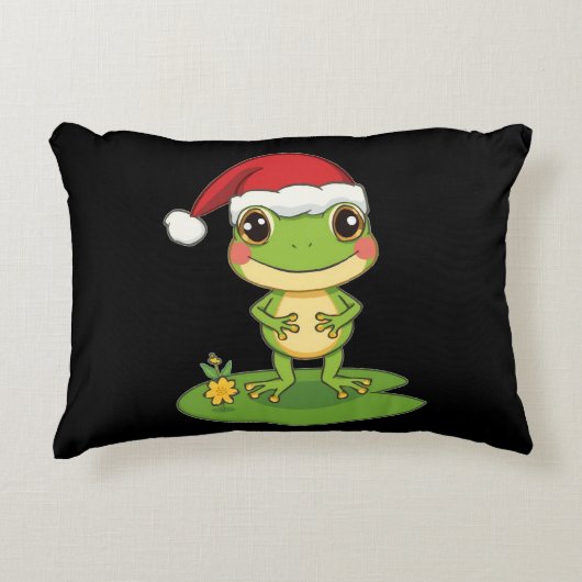 Cute Cartoon Frog Character Wearing a Santa Hat on アクセントクッション (正面)