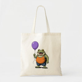 Cute Cartoon Frog Holding Purple Balloon トートバッグ