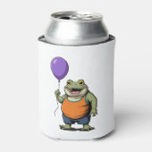 Cute Cartoon Frog Holding Purple Balloon 缶クーラー (缶正面)