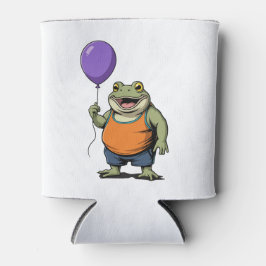 Cute Cartoon Frog Holding Purple Balloon 缶クーラー