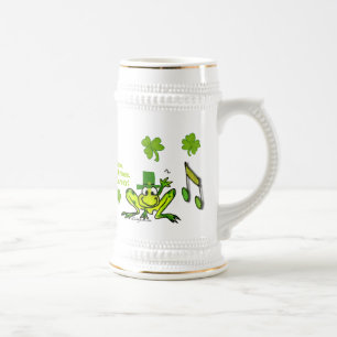 cute Cartoon Frog Shamrockステインアイルランドの王子 ビールジョッキ