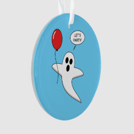 Cute Cartoon Ghost with Red Balloon オーナメント