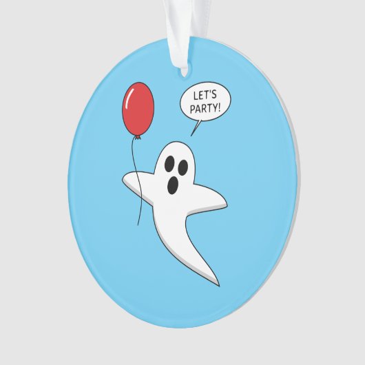 Cute Cartoon Ghost with Red Balloon オーナメント (正面)