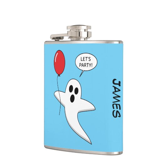Cute Cartoon Ghost with Red Balloon | Add Name フラスク (左)