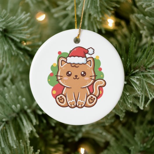 Cute Cartoon Gingerbread Cat Cookie Christmas セラミックオーナメント (ツリー)
