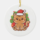 Cute Cartoon Gingerbread Cat Cookie Christmas セラミックオーナメント (正面)