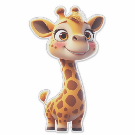 Cute Cartoon Giraffe Standing Cheerfully シール (正面)