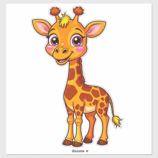 Cute Cartoon Giraffe Standing Cheerfully シール (シート)