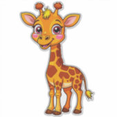 Cute Cartoon Giraffe Standing Cheerfully シール (正面)