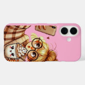 Cute Cartoon Girl Taking Selfie Phone case Case-Mate iPhoneケース (裏面 (横))