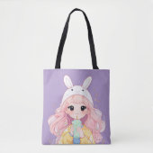 Cute Cartoon Girl White Bunny Hat Tote Bag トートバッグ (正面)