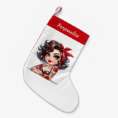 Cute Cartoon Glam Woman Rose Tattoos Pop Art スモールクリスマスストッキング (正面 (吊り時))
