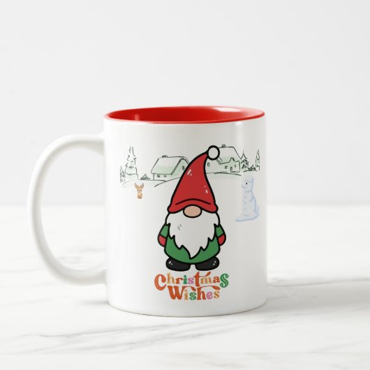 Cute Cartoon Gnome Christmas Wishes ツートーンマグカップ (左)