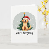 Cute Cartoon Golden Retriever in Santa Hat カード (黄色い花)