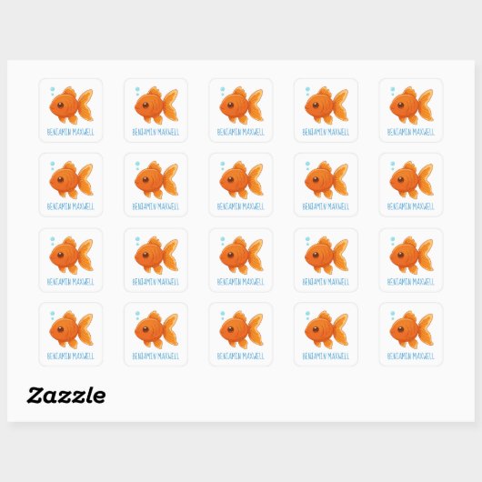 Cute Cartoon Goldfish Custom Name スクエアシール (シート)