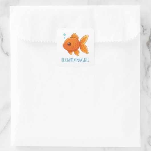 Cute Cartoon Goldfish Custom Name スクエアシール (バッグ)