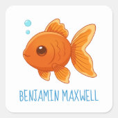 Cute Cartoon Goldfish Custom Name スクエアシール (正面)