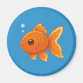 Cute Cartoon Goldfish on Blue マグネット (正面)