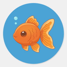 Cute Cartoon Goldfish on Blue ラウンドシール