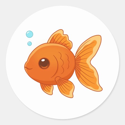 Cute Cartoon Goldfish on White ラウンドシール (正面)