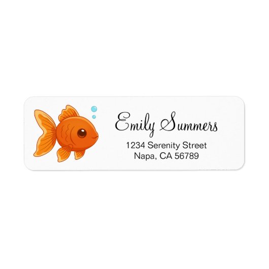 Cute Cartoon Goldfish Return Address ラベル (正面)