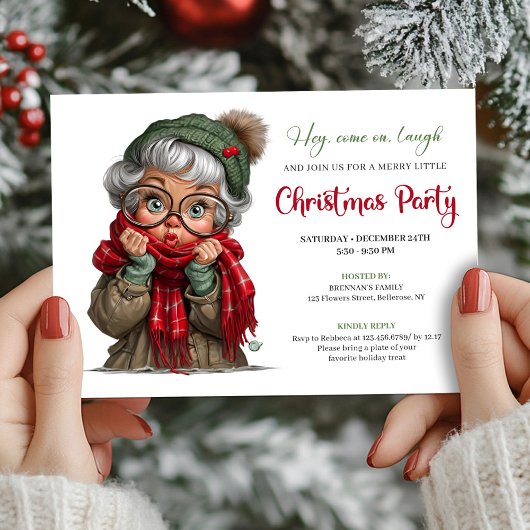 Cute Cartoon Granny Whimsical Holiday Invitation 招待状