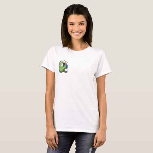 Cute Cartoon Green Parrot Singing with Microphone Tシャツ (正面フル)