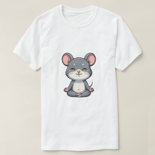 Cute Cartoon Grey Mouse Meditating in Lotus Pose Tシャツ (デザイン正面)