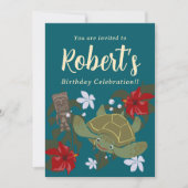 Cute Cartoon Hawaii Sea Turtle Birthday Invitation 招待状 (正面)