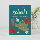 Cute Cartoon Hawaii Sea Turtle Birthday Invitation 招待状 (スタンド正面)