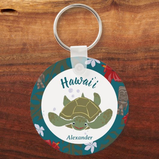 Cute Cartoon Hawaii Sea Turtle Tropical  キーホルダー (正面)
