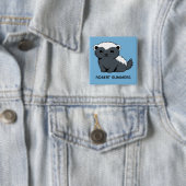 Cute Cartoon Honey Badger Custom Name Blue 缶バッジ (インサイチュ)