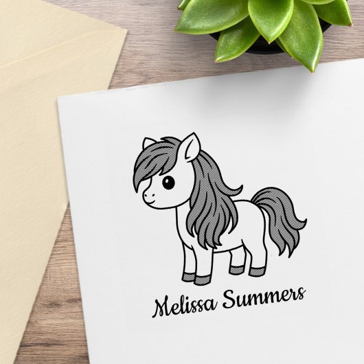 Cute Cartoon Horse Pony Custom Name ラバースタンプ