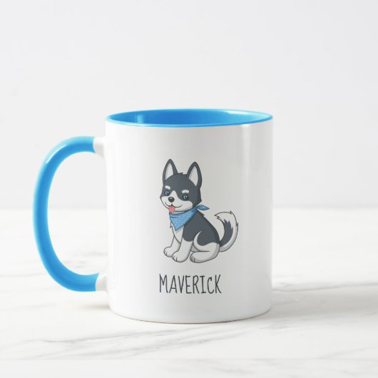 Cute Cartoon Husky Puppy Dog Custom Name マグカップ (左)