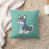 Cute Cartoon Husky Puppy Dog on Green クッション (ブランケット)