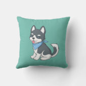 Cute Cartoon Husky Puppy Dog on Green クッション (裏面)