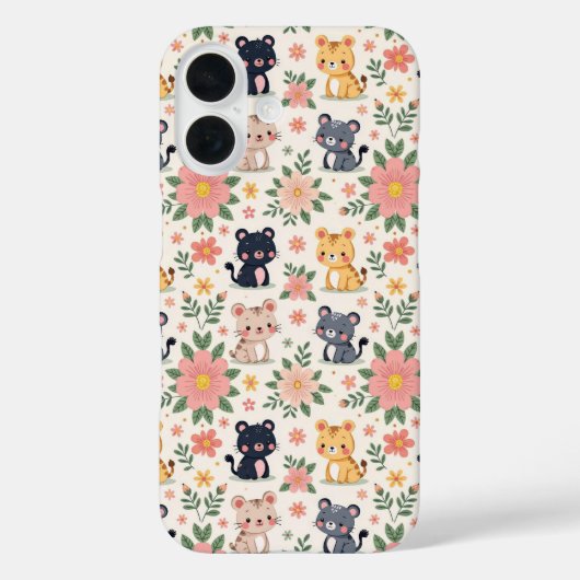 Cute Cartoon Jungle Cats and Flowers Case-Mate iPhoneケース (裏面)