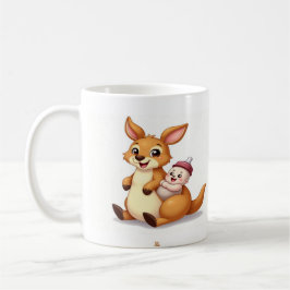 Cute Cartoon Kangaroo with Baby and Milk Bottle -  コーヒーマグカップ