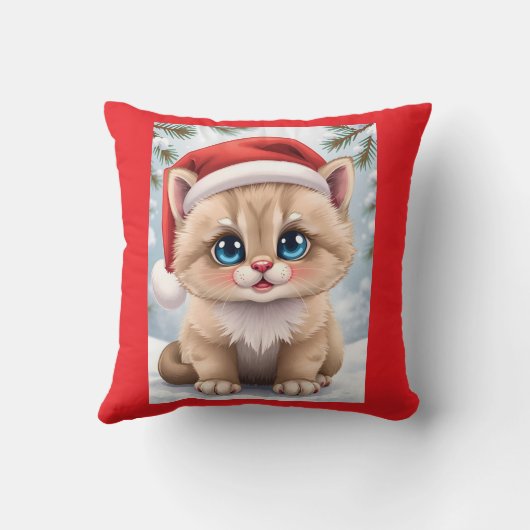 Cute cartoon kitten Christmas fun クッション (裏面)