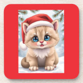 Cute cartoon kitten Christmas fun コースター (正面)