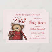 Cute Cartoon Kitten in a Box Baby Shower 招待状 (正面/裏面)