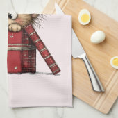 Cute Cartoon Kitten in a Box with Hearts キッチンタオル (四つ折り)