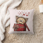 Cute Cartoon Kitten in a Box with Hearts クッション (ブランケット)