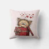 Cute Cartoon Kitten in a Box with Hearts クッション (裏面)