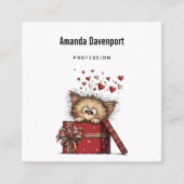 Cute Cartoon Kitten in a Box with Hearts スクエア名刺 (正面)