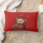 Cute Cartoon Kitten in a Box with Hearts ランバークッション (ブランケット)